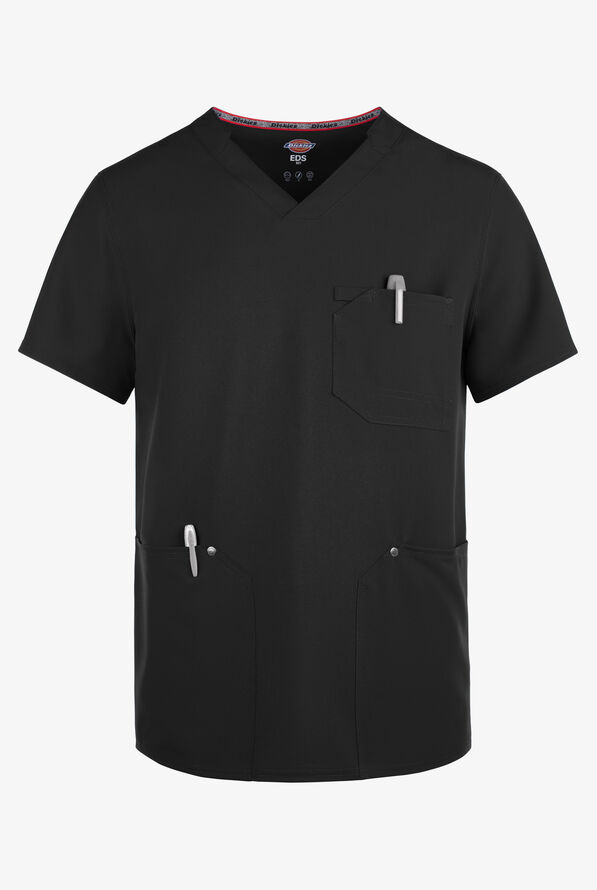 Dickies EDS NXT Men's 3-Pocket V-Neck Scrub Top - Black - 1