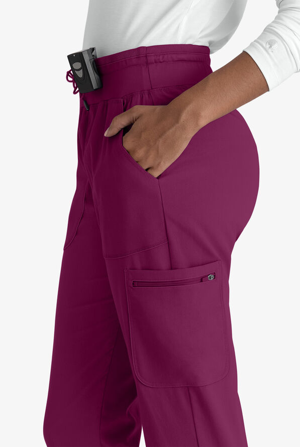 Grey's Anatomy by Barco Spandex STRETCH Carly Women's 7-Pocket Cargo Jogger Scrub Pants - Petite - Wine - 2