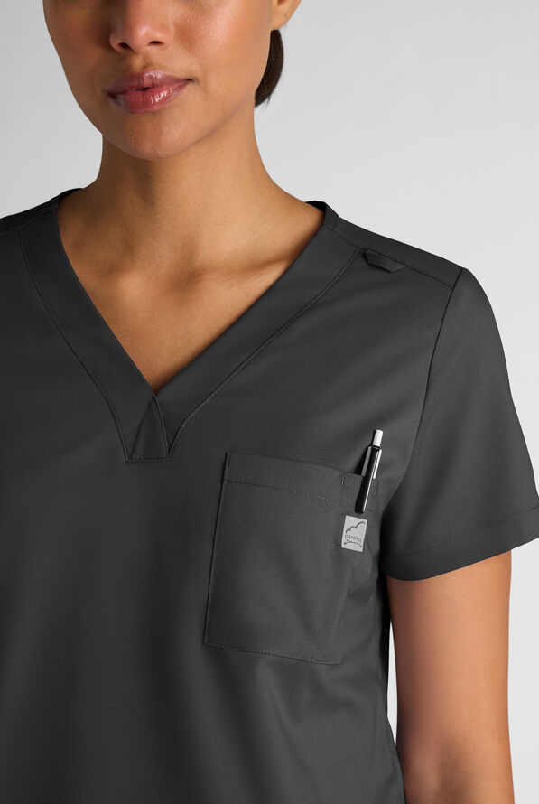 Butter-Soft STRETCH FLXTEK+ Women's 2-Pocket V-Neck Tuck-In Scrub Top - Black - 4