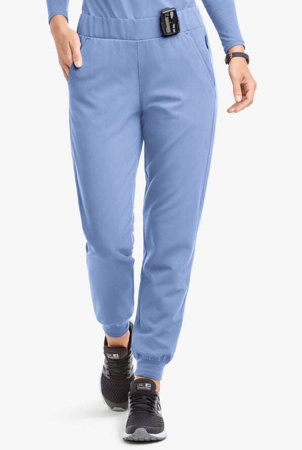 MOVEMENT by Butter-Soft Vega Women's 5-Pocket Flat Front Jogger STRETCH Scrub Pants - Petite - Ceil Blue - 1