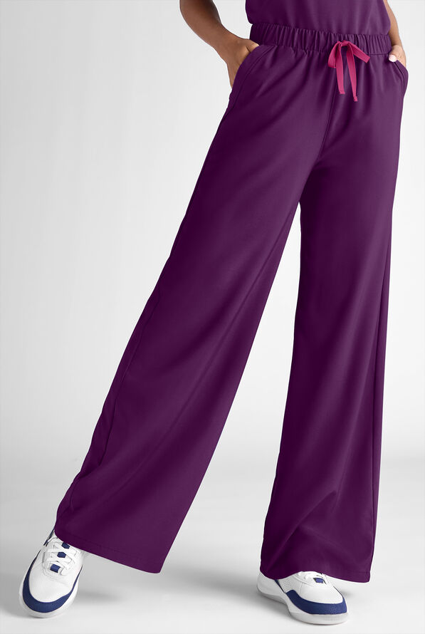 Easy STRETCH Hunter Women's 6-Pocket Relaxed Fit Wide Leg Scrub Pant - Eggplant - 1