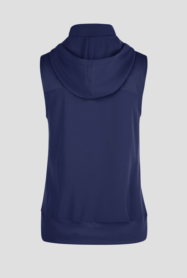 Med Couture Amp Women's 4-Pocket STRETCH Zip Front Removable Hoodie Scrub Vest - Navy - 2