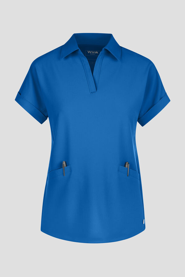 Wink Renew Women's 2-Pocket STRETCH Dolman Sleeve Shirt Collar Scrub Top - Royal - 1