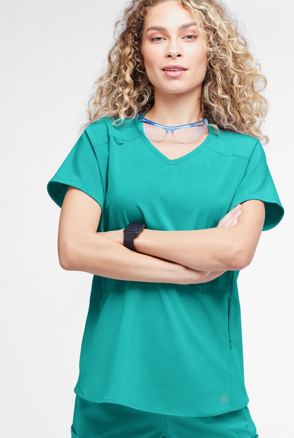 Easy STRETCH Sierra Women's Oversized 2 Pocket V-Neck Scrub Top - Spring Emerald - 2