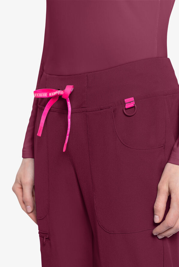 Med Couture Amp Women's 6-Pocket STRETCH Jogger Scrub Pant - Wine - 3