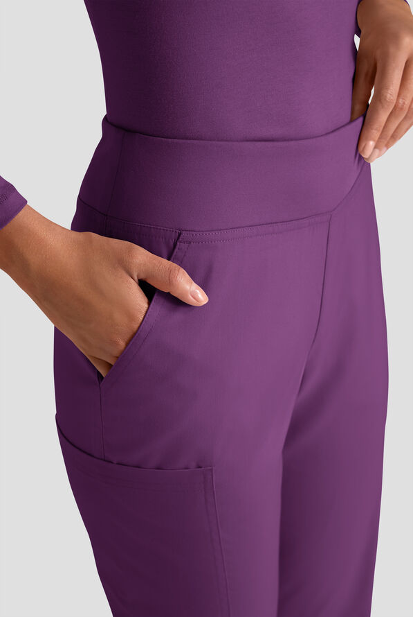 Butter-Soft STRETCH Women's 4-Pocket Knit Waistband Yoga Scrub Pants - Tall - Eggplant - 5