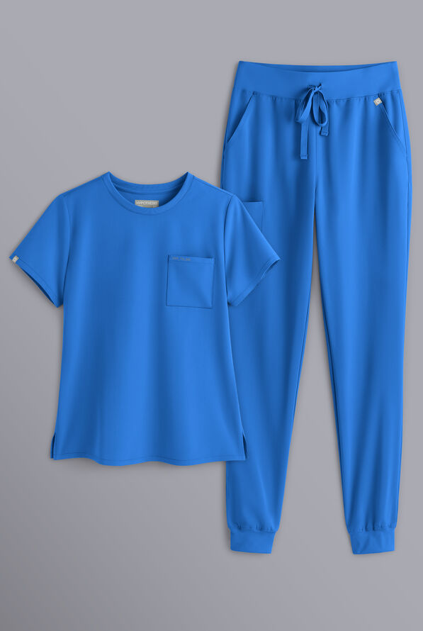 Conjunto de uniforme médico Hypothesis estilo jogger con cuello redondo para mujer - Royal - 1
