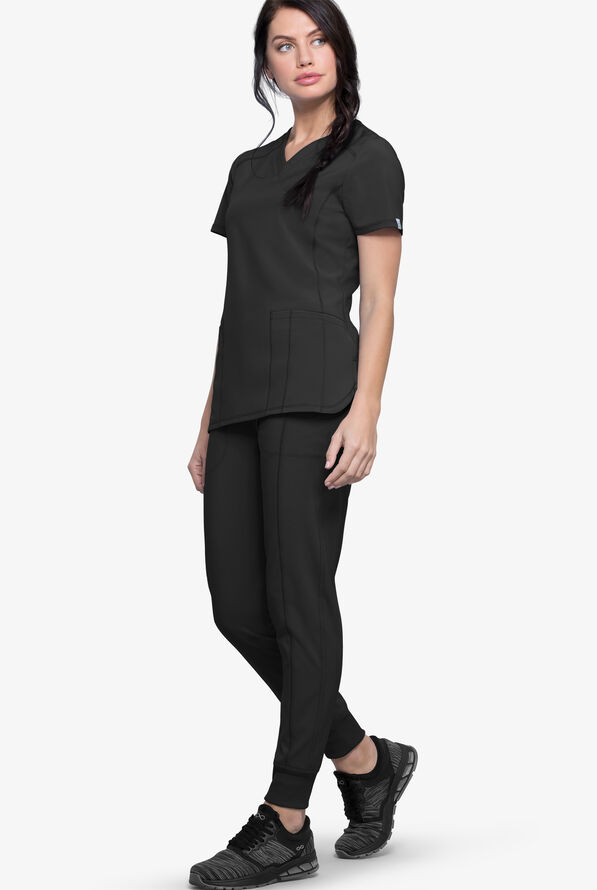 Infinity Women's 2-Pocket STRETCH V-Neck Scrub Top - Black - 2