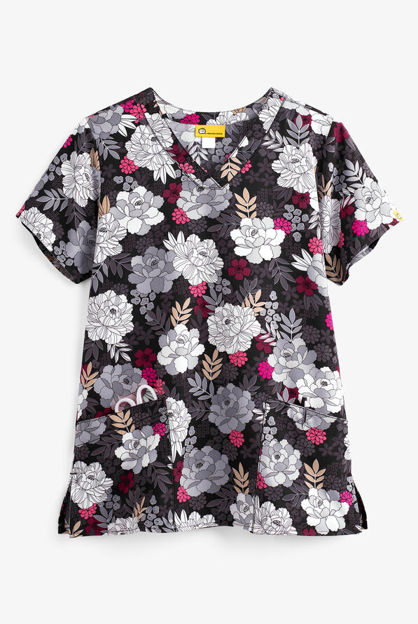 WonderWink Parlour Floral Women's 2-Pocket V-Neck Print Scrub Top - null - 1