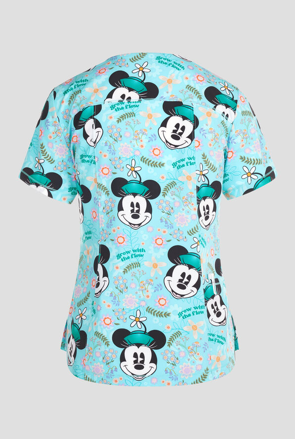 Tooniforms Disney's Mickey Garden Grows Women's 2-Pocket STRETCH V-Neck Print Scrub Top - null - 2