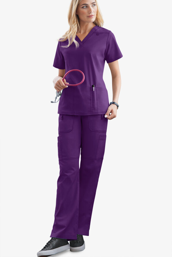 Butter-Soft STRETCH Women's 10-Pocket Drawstring Scrub Pants - Tall - Eggplant - 2