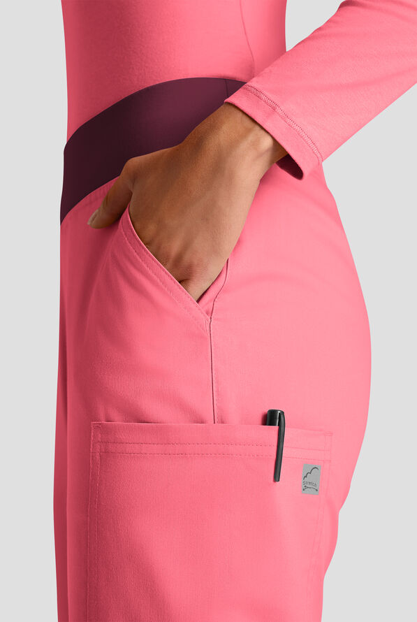 Butter-Soft STRETCH Women's 4-Pocket Knit Waistband Yoga Scrub Pants - Tall - Rouge Rose/Wine - 4