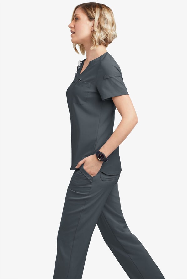 Easy STRETCH Nikki Women's 1-Pocket Scallop Neck Tuck-In Scrub Top - Pewter - 5