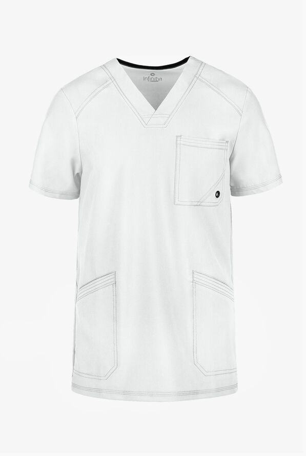 Camisa médica Cherokee Infinity con 2 bolsillos y paneles laterales de tejido para hombre  - White - 1