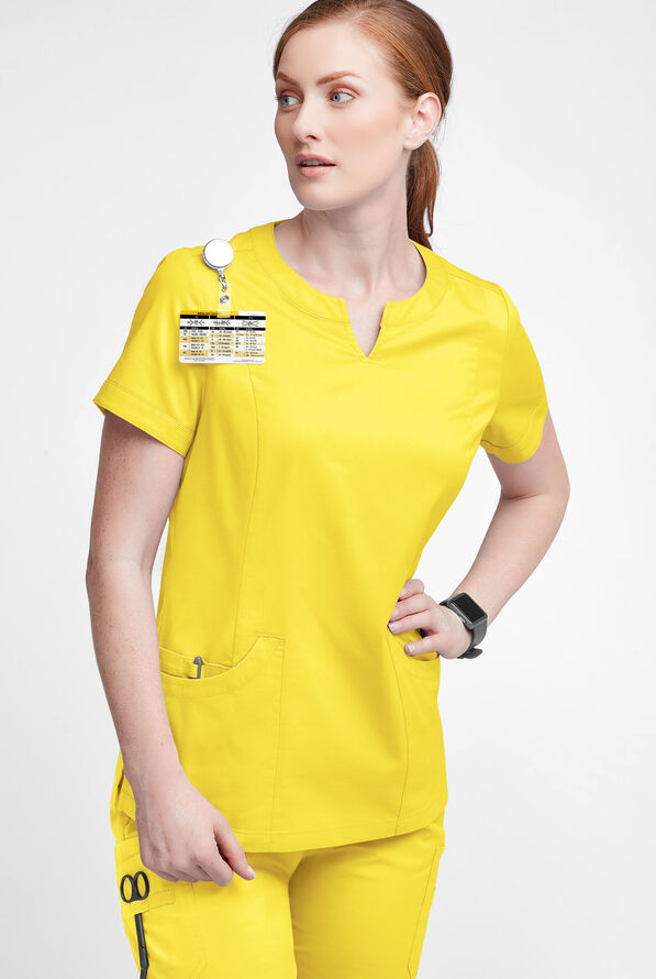 Butter-Soft STRETCH Women's 4-Pocket Notch Neck Scrub Top - Bright Daffodil - 2