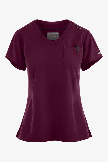 Skechers by Barco Dignity Women's 1-Pocket STRETCH Tuck In V-Neck Scrub Top
