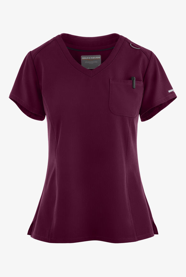 Blusa médica Skechers by Barco Dignity STRETCH con cuello en V y 1 bolsillo para mujer - Wine - 1