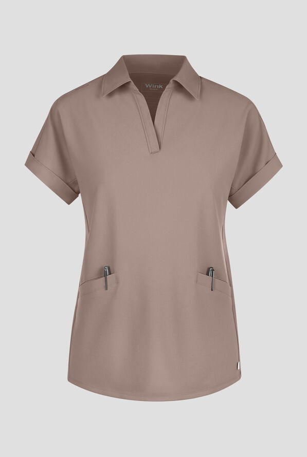 Wink Renew Women's 2-Pocket STRETCH Dolman Sleeve Shirt Collar Scrub Top - Haze - 1