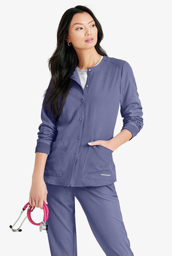 Skechers by Barco Stability Women's 2-Pocket STRETCH Warm-Up Scrub Jacket - Ceil Blue - 3