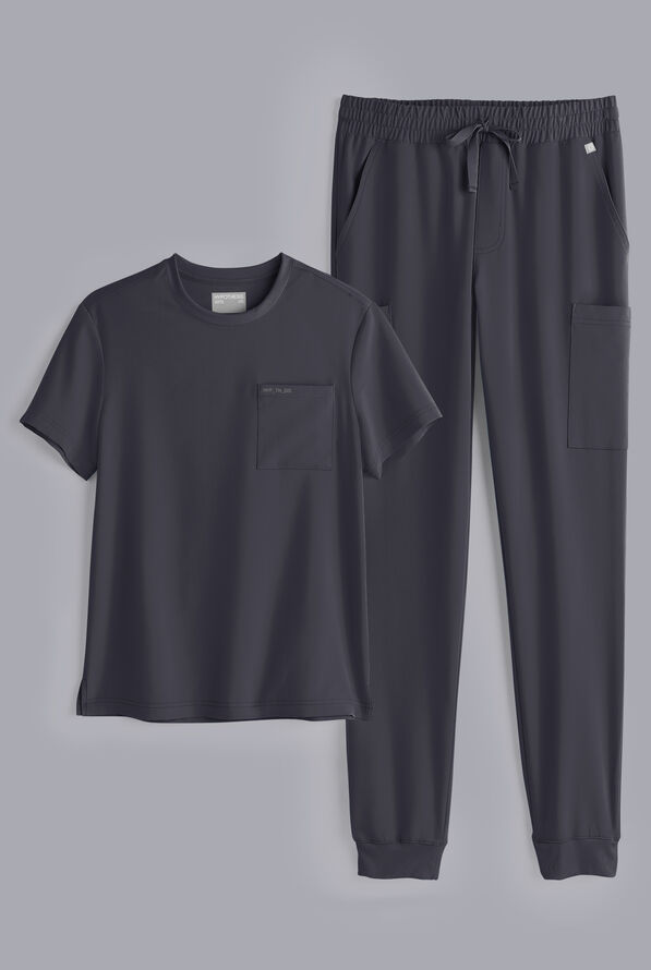 Conjunto de uniforme médico Hypothesis S-R Shift Ready estilo jogger con cuello redondo para hombre - Pewter - 1
