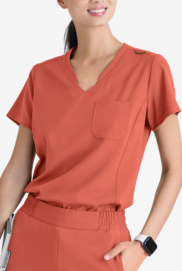 Grey's Anatomy by Barco Evolve STRETCH Sway Women's 1-Pocket Tuck In V-Neck Scrub Top - Sedona Red - 2