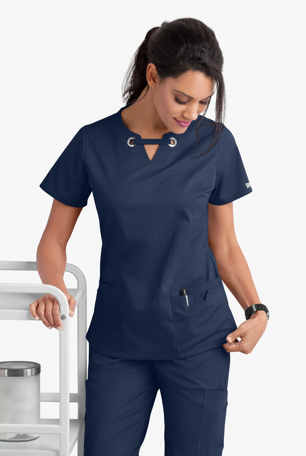 Blusa m&eacute;dica UA Butter-Soft STRETCH con ojales y 4 bolsillos para mujer - Navy - 8