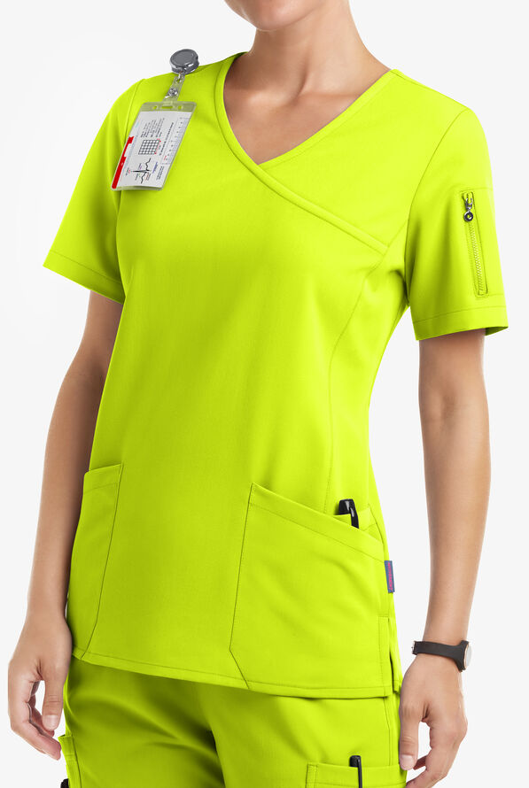Blusa m&eacute;dica MOVEMENT by Butter-Soft Capella estilo cruzado con 5 bolsillos para mujer - Intense Lime - 2