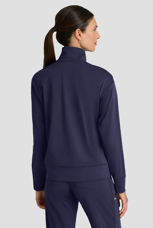 Grey's Anatomy by Barco Knit STRETCH Ease Warm Up Women's 4-Pocket Zip Front Scrub Jacket - Indigo - 5