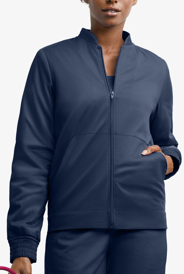 Butter-Soft STRETCH Unisex 4-Pocket Fleece Lined Scrub Jacket - Navy - 2
