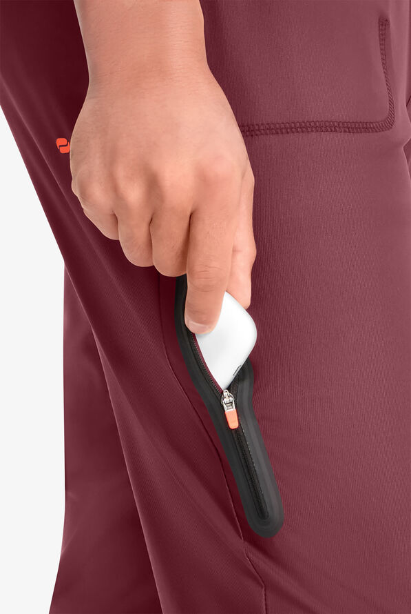 Infinity GNR8 Kinetic Knit Men's 4-Pocket STRETCH Zipper Cargo Hybrid Jogger Scrub Pants - Plum Velvet - 2