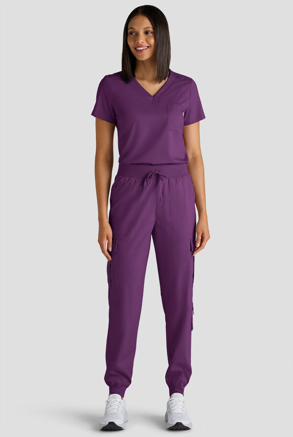 Butter-Soft STRETCH FLXTEK+ Women's 8-Pocket Cargo Jogger Scrub Pant - Tall - Eggplant - 6