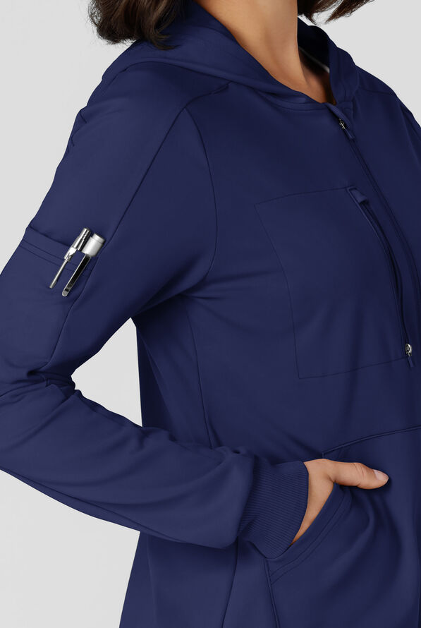 Wink Renew Knit Women's 4-Pocket STRETCH Front Zip Scrub Hoodie Jacket - Navy - 2