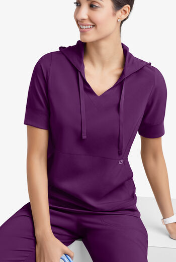 Easy STRETCH True Women's 3-Pocket Short Sleeve Pull-Over Scrub Hoodie