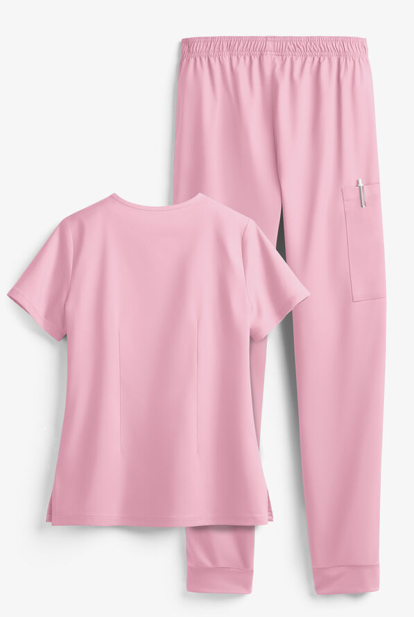 Tafford Active STRETCH Women's 5-Pocket Jogger Scrub Set - Pink Peony - 2