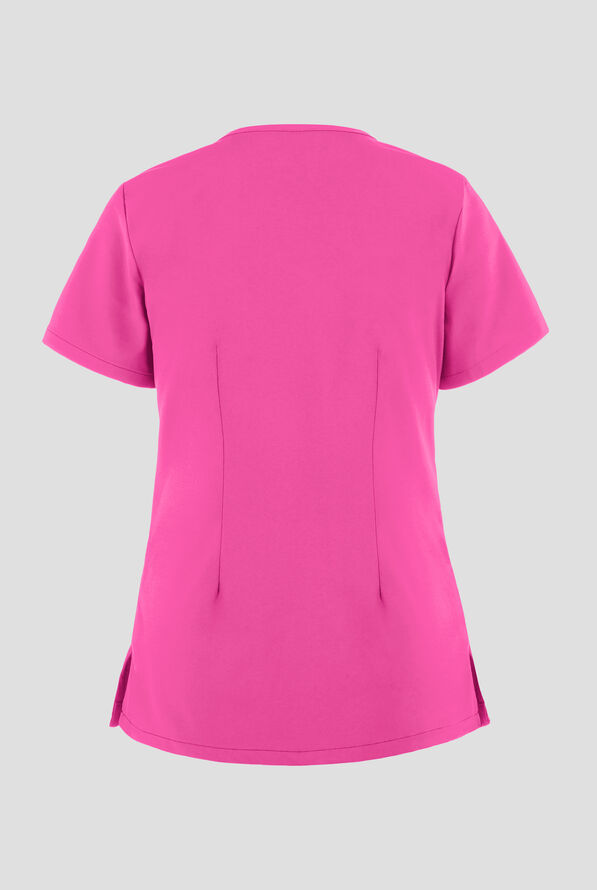 Easy STRETCH Lina Mitered Women's 4-Pocket V-Neck Scrub Top - Glam Pink - 3