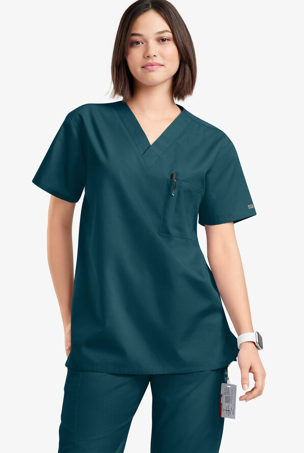 Blusa médica unisx Butter-Soft Originals con cuello en V y 2 bolsillos - Caribbean Blue - 2