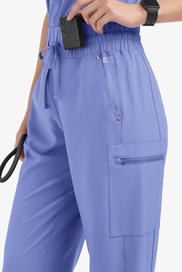 Easy STRETCH Ellie Women's 5-Pocket High Waisted Wide Leg Scrub Pants - Petite - Ceil Blue - 2