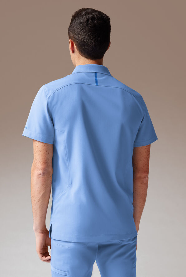Hypothesis Alpha System Men’s 1-Pocket Zip Neck Polo With Tonal Trim Scrub Top - Ceil/Royal - 3