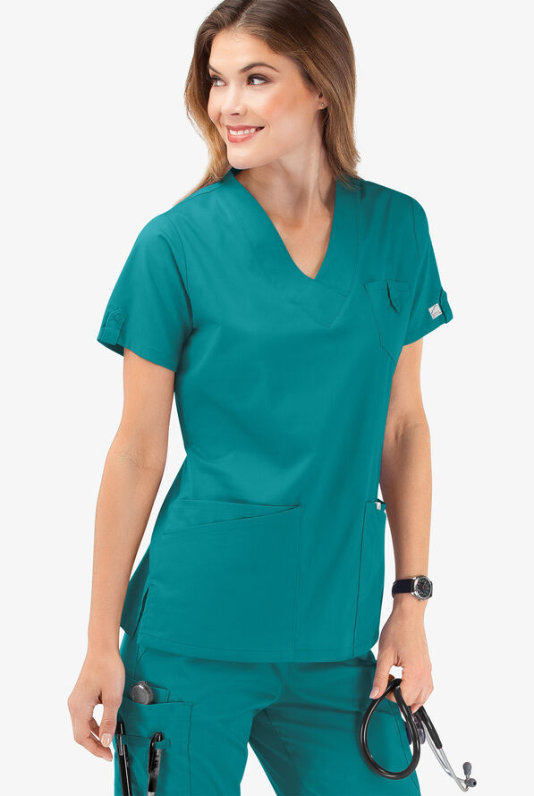 Butter-Soft STRETCH Women's 6-Pocket V-Neck Scrub Top - Teal - 6