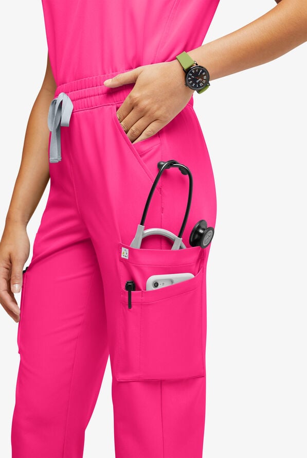 ReSurge Topaz Women's 11-Pocket Drawstring Scrub Pants - Reactive Pink - 2