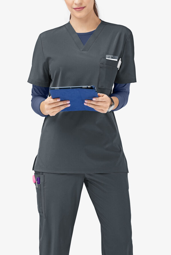 Tafford Active Stretch Unisex 8-Pocket Scrub Set - Pewter - 2