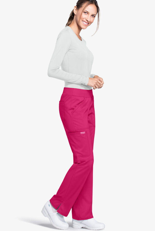 Cherokee Workwear Revolution Women's 4-Pocket STRETCH Pull-On Cargo Scrub Pants - Tall - Electric Pink - 2