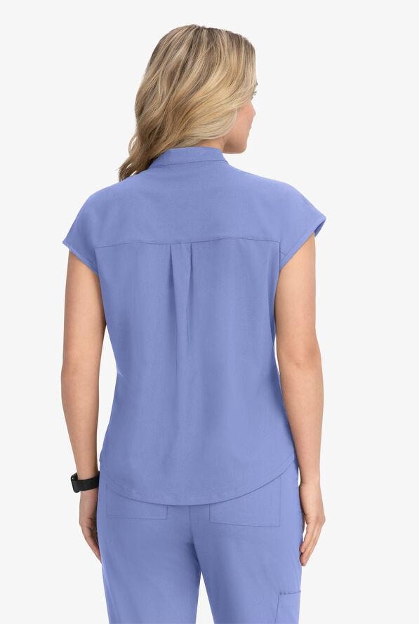 koi Basics Ari Women's 1-Pocket STRETCH Dolman Sleeve Mandarin Collar Scrub Top - Ceil Blue - 3