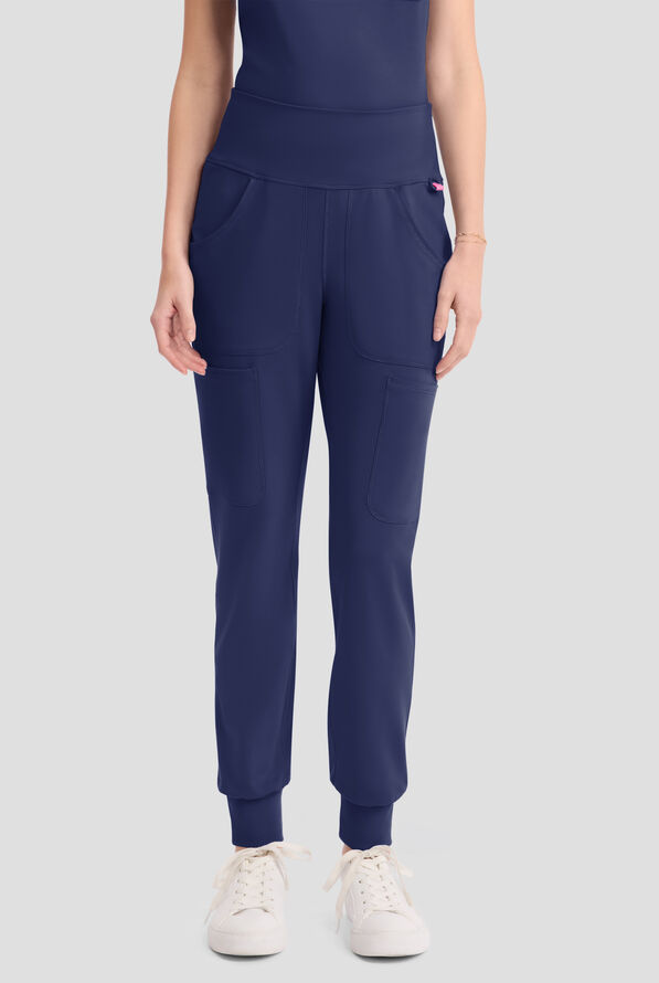 Med Couture Amp Knit Women's 5-Pocket STRETCH High-Rise Cargo Jogger Scrub Pant - Navy - 1