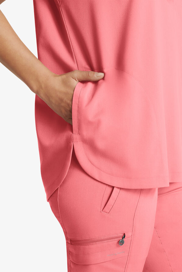 Healing Hands Purple Label Journey Women's 2-Pocket STRETCH Dolman Sleeve Mandarin Collar Scrub Top - Blushing Peach - 4