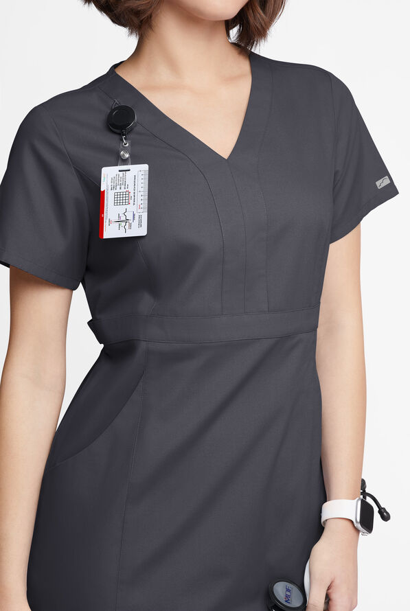 Butter-Soft Originals Women's 4- Pocket V-Neck Empire Waist Dress - Pewter - 2