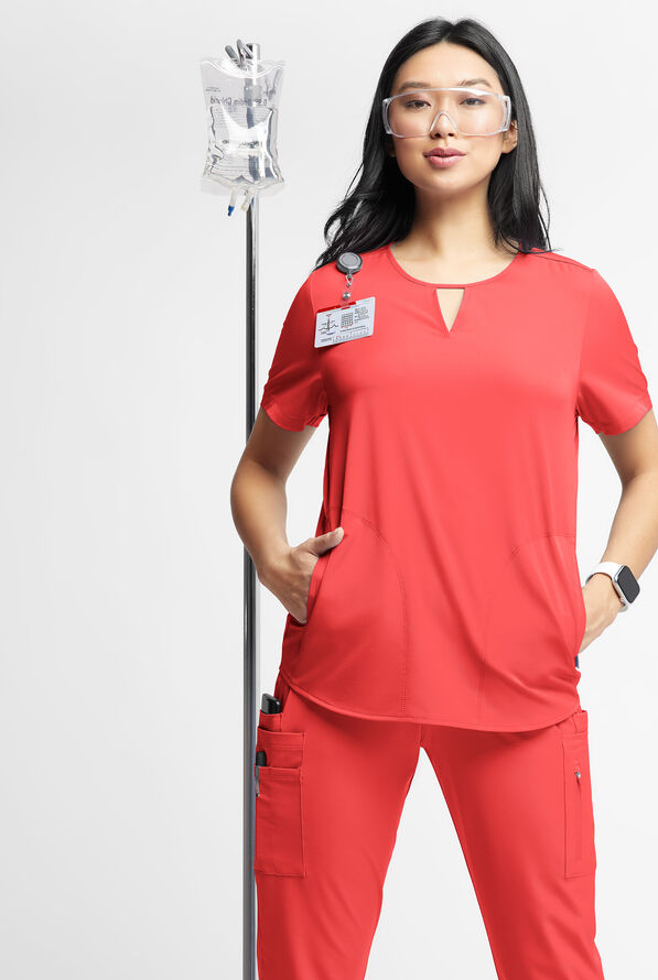 WhisperLite Alba Women's 3-Pocket Notched Neck Scrub Top - Radiant Red - 4
