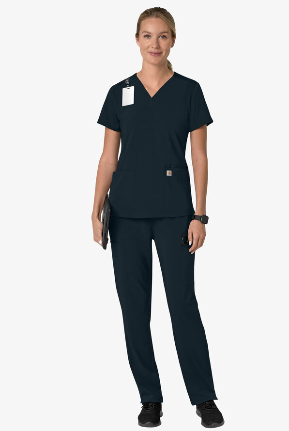 Blusa m&eacute;dica Carhartt Cross-Flex Force STRETCH con panel de tejido y 3 bolsillos para mujer - Navy - 4