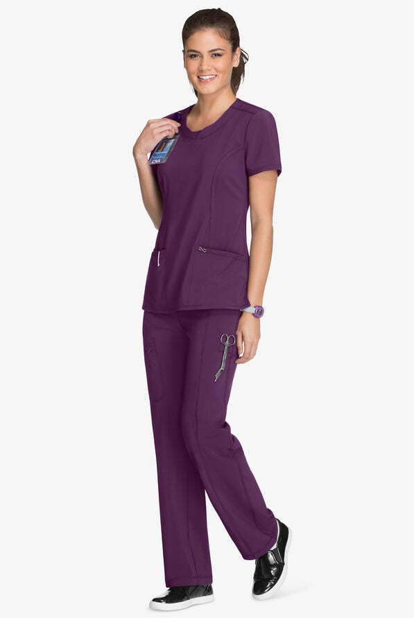 Infinity Women's 3-Pocket STRETCH Round Neck Scrub Top - Eggplant - 2