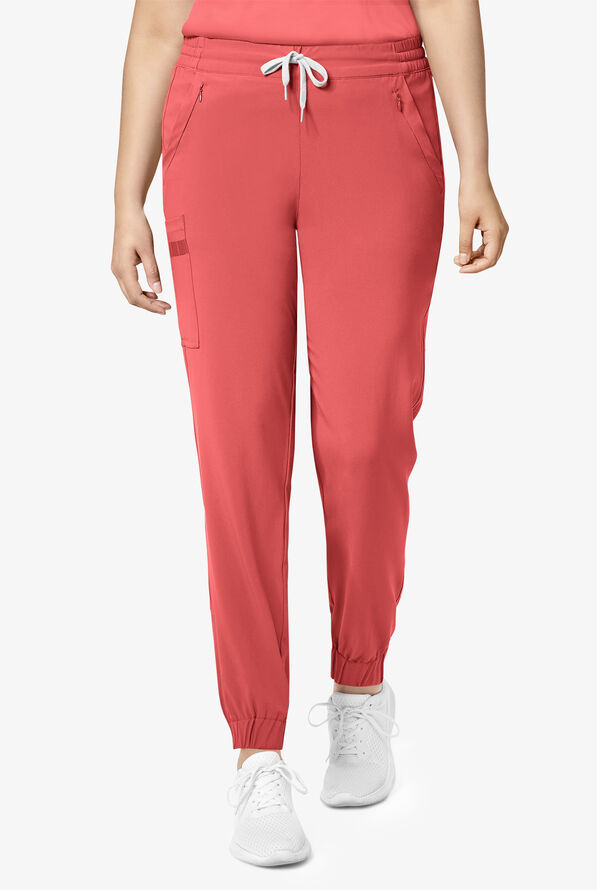 Wink Renew Women's 7-Pocket STRETCH Flat Front Drawstring Cargo Jogger Scrub Pants - Mineral Red - 1
